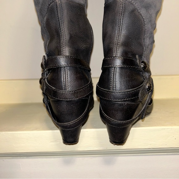 SOLD - BROWNS Leather Wedge Suede Moto Boot - Picture 14 of 15